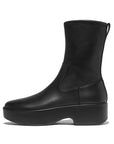 Stretch Leather Demi-Wedge Mid-Calf Boots F-LUMA Microwobbleboard Black 3