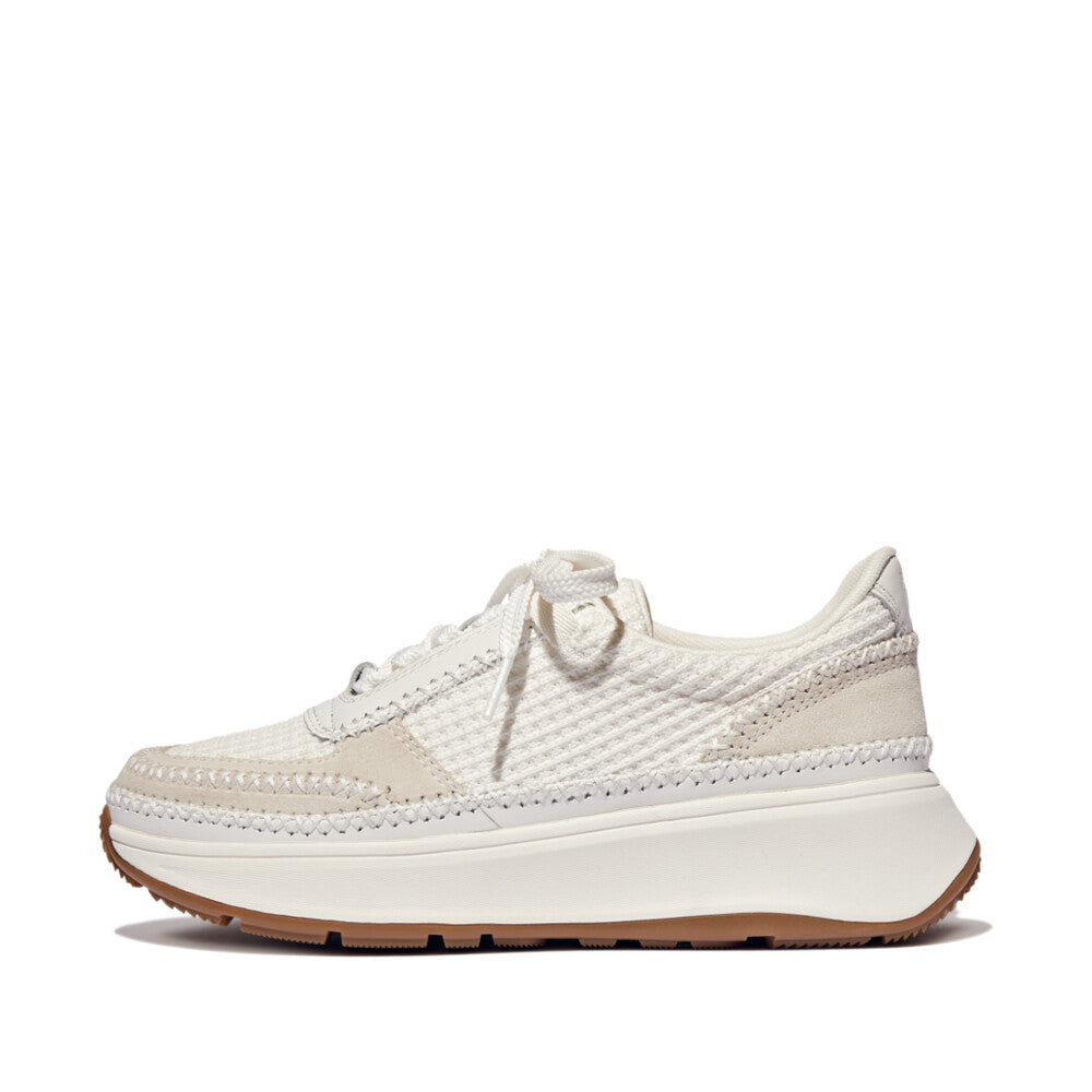 FitFlop F-MODE Cross-Stitch Knit/Suede/Leather Flatform Trainers Sneaker Urban White Regular 6
