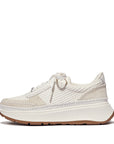 FitFlop F-MODE Cross-Stitch Knit/Suede/Leather Flatform Trainers Sneaker Urban White Regular 6
