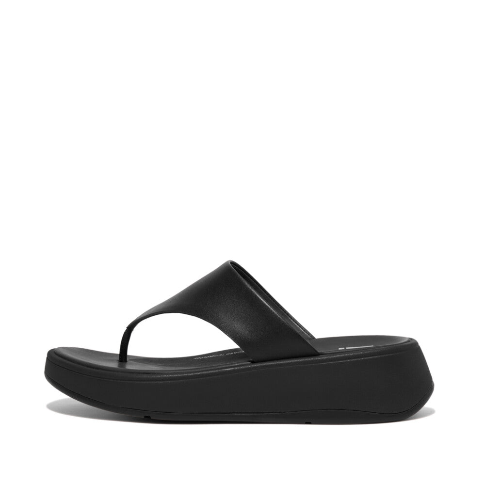 Leather Flatform Toe-Post Sandals F-MODE Microwobbleboard Black 4