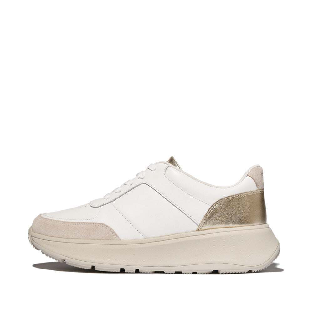 Trenton F-MODE Leather/Suede/Metallic Flatform Trainers Sneaker White/Platino 3