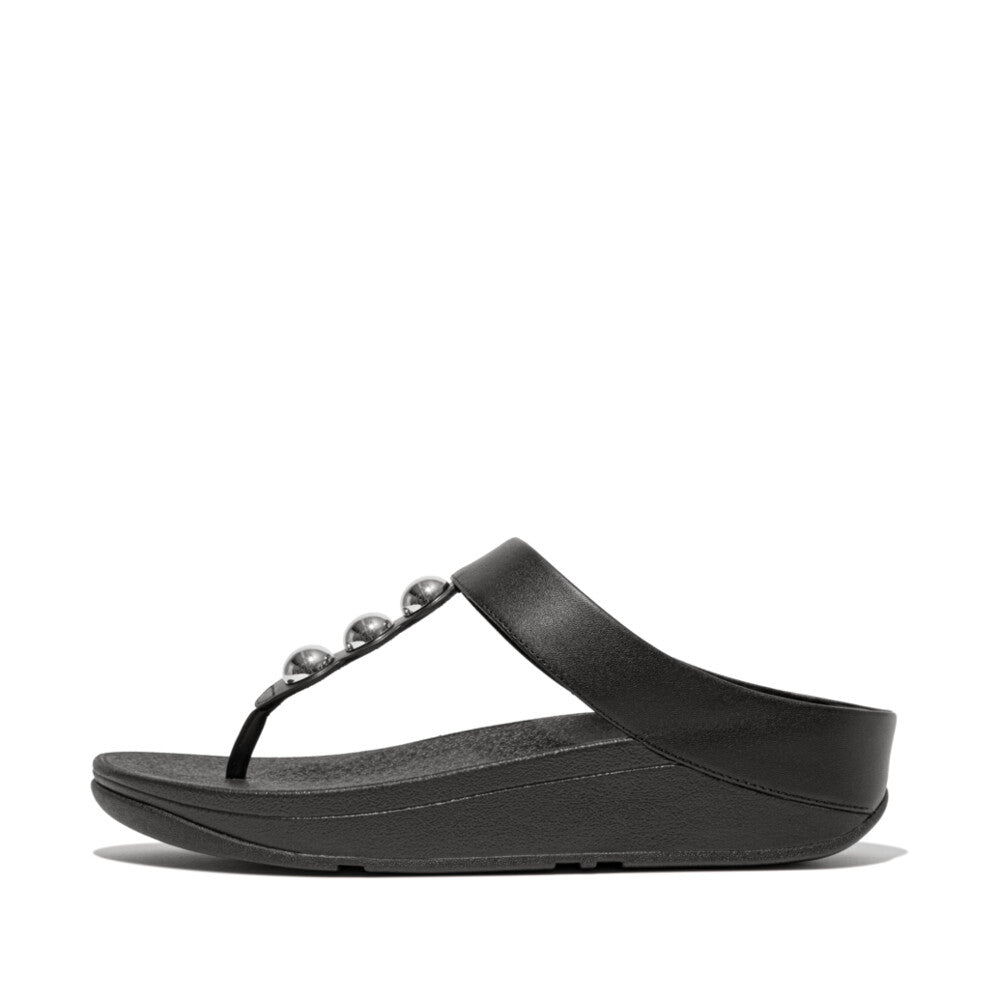 FitFlop FitFlop Fino Mirror-Dome Leather Toe-Post Sandal Black 4