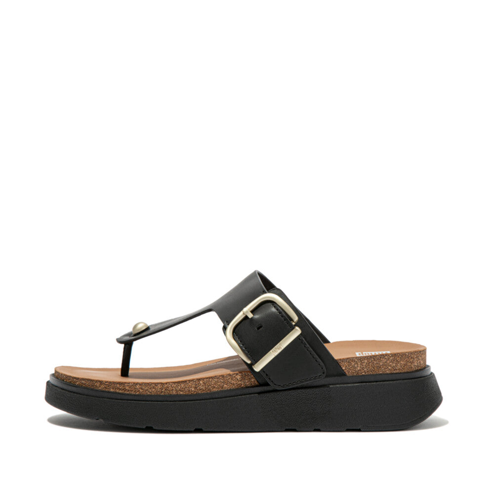 Buckle Leather Toe Post Sandals Gen-FF Microwobbleboard Black 4