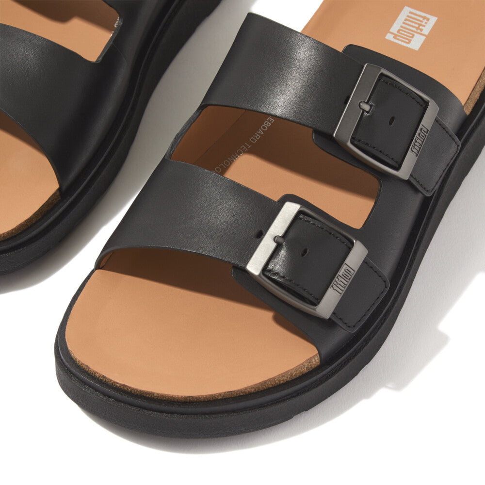 Mens Buckle Two-Bar Leather Slides Gen-FF Microwobbleboard