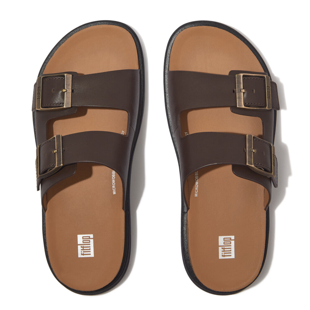 Mens Buckle Two-Bar Leather Slides Gen-FF Microwobbleboard