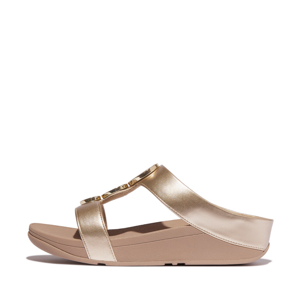 FitFlop FitFlop Halo Bead-Circle Metallic H-Bar Slides Sandal Metallic Latte Beige 4