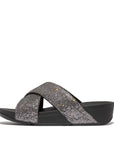 FitFlop FitFlop LULU Glitterball Cross Slide Microwobbleboard Silver UK 4