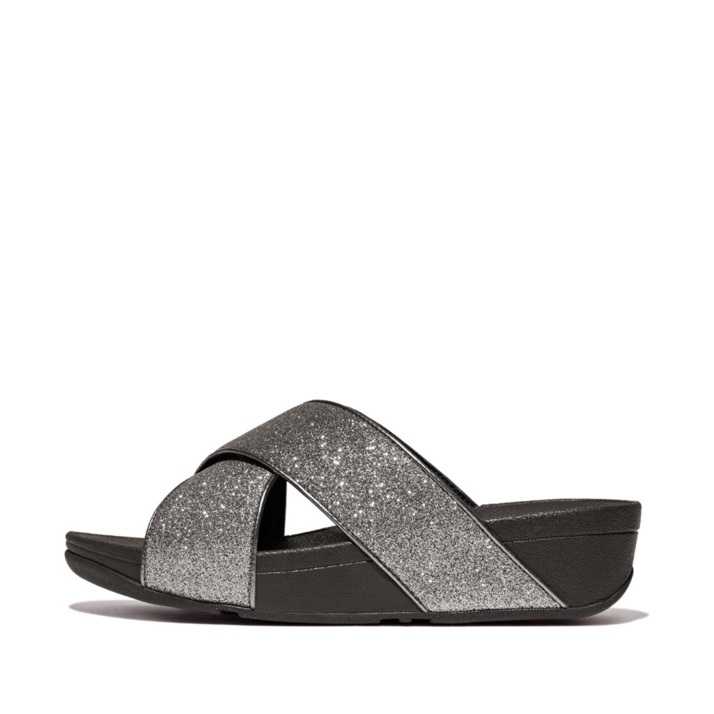 FitFlop Lulu Glitterdust Cross Slides Sandal Pewter 4