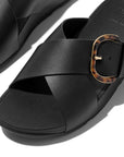 FitFlop FitFlop Lulu Resin-Buckle Leather Cross Slides Slide