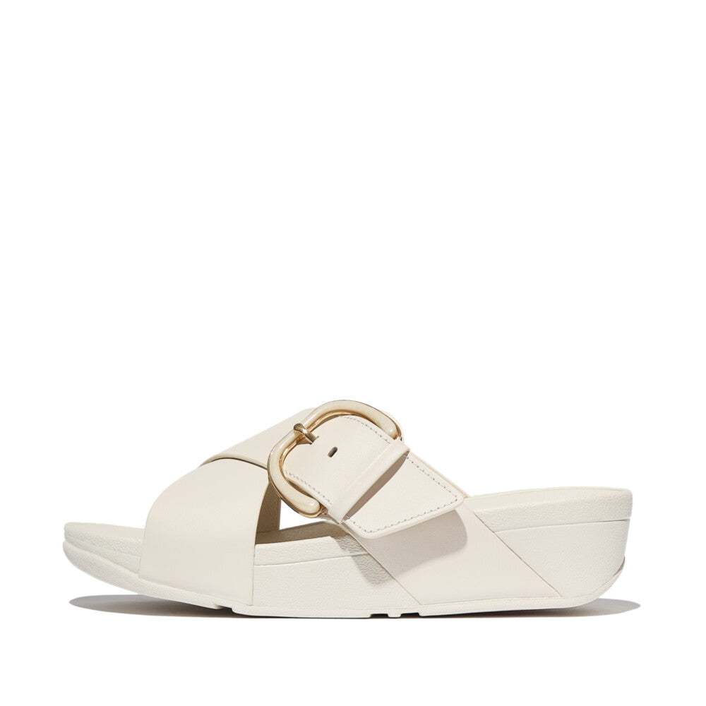 FitFlop LULU Resin-Buckle Leather Cross Slides Slide Paris Beige 4
