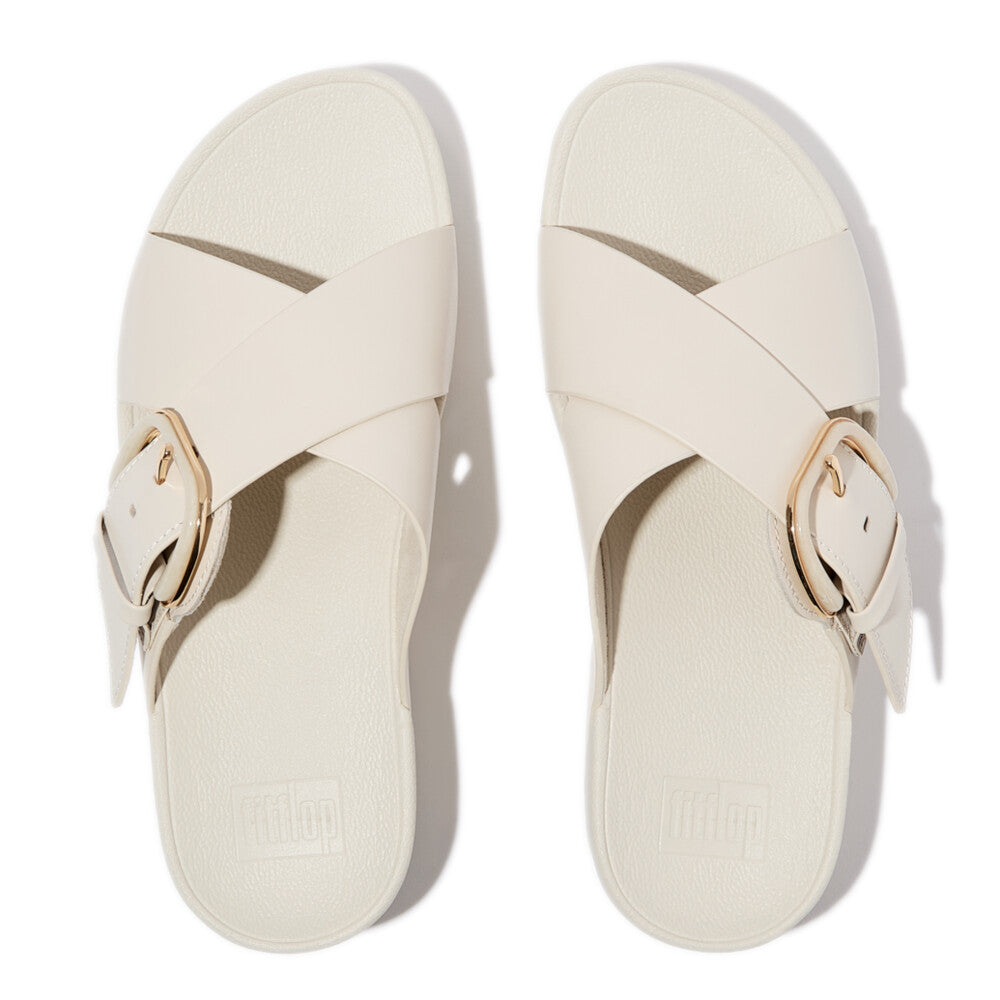 FitFlop LULU Resin-Buckle Leather Cross Slides Slide