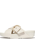FitFlop LULU Resin-Buckle Leather Cross Slides Slide Paris Beige 4
