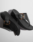 FitFlop LULU Resin-Buckle Leather Toe-Post Sandals