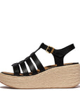Trenton PLATFFORMS Espadrille Leather Fisherman Wedge Sandals Black 4