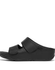 FitFlop FitFlop SHUV Adjustable Two-Bar Leather Slides Microwobbleboard Black UK3