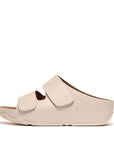 FitFlop FitFlop SHUV Adjustable Two-Bar Leather Slides Microwobbleboard Stone Beige UK3