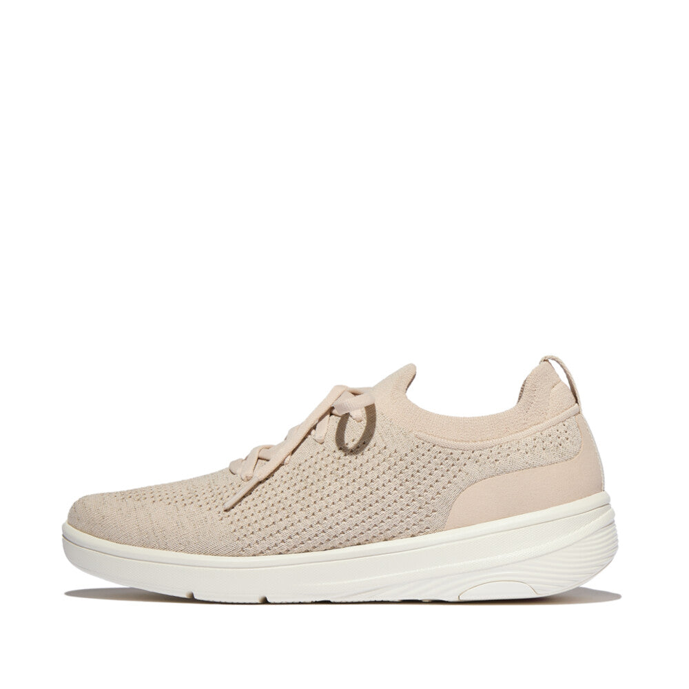 FitFlop SUPER-Q Knit Slip-On Laced Trainers Sneaker Stone Beige/Platino 4