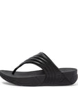 FitFlop Walkstar Leather Toe-Post Sandals Microwobbleboard All Black 7