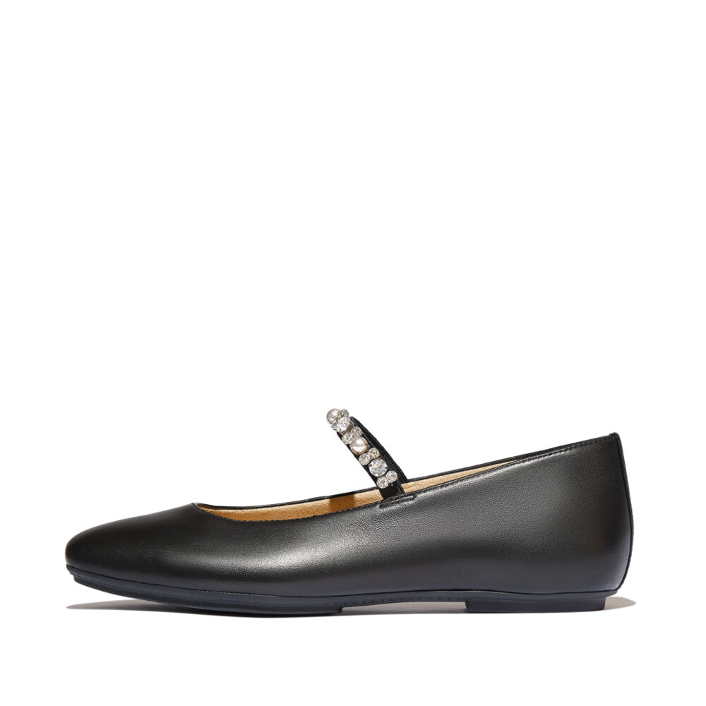 FitFlop FitFlop DELICATO Pearls-And-Crystal Soft-Leather Mary Janes Shoes Black UK3