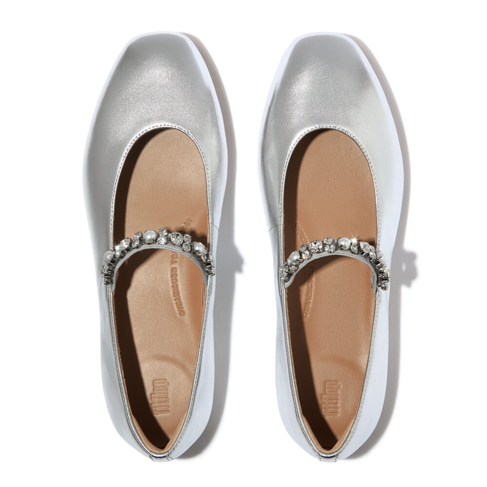 FitFlop FitFlop DELICATO Pearls-And-Crystal Soft-Leather Mary Janes Shoes