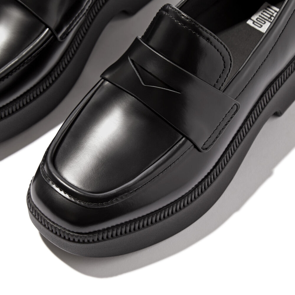 FitFlop F-Luma Box-Leather Demi-Wedge Penny Loafers - Trenton