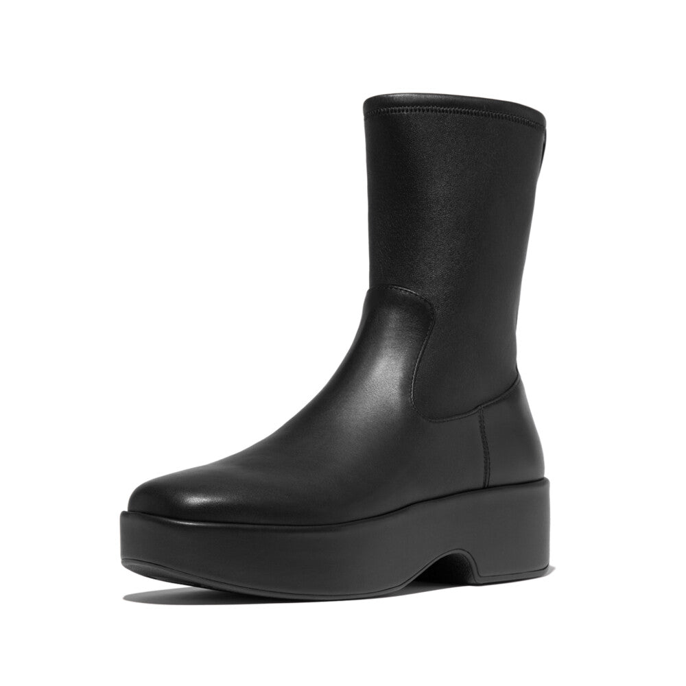 Stretch Leather Demi-Wedge Mid-Calf Boots F-LUMA Microwobbleboard