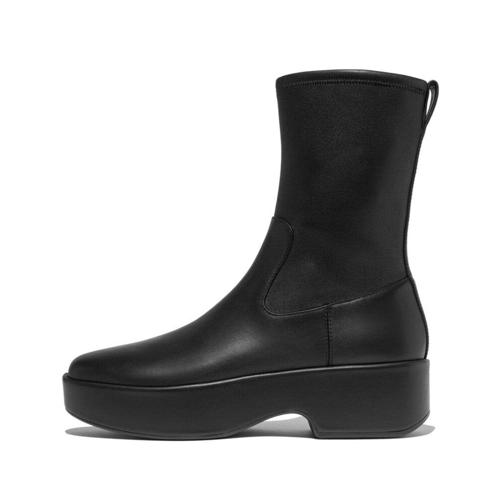 Stretch Leather Demi-Wedge Mid-Calf Boots F-LUMA Microwobbleboard Black 3