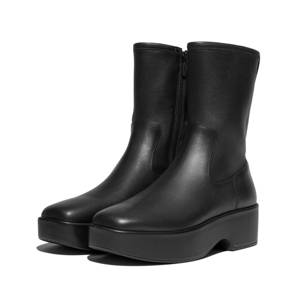 Stretch Leather Demi-Wedge Mid-Calf Boots F-LUMA Microwobbleboard