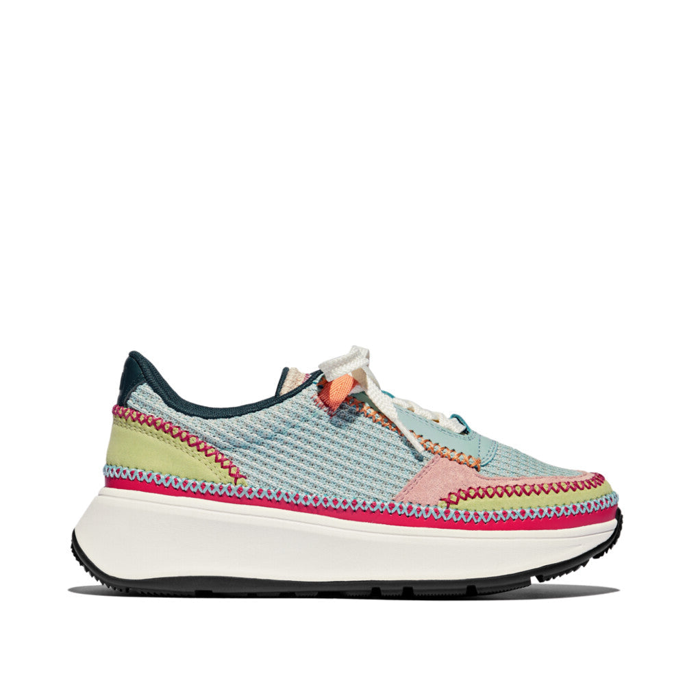 FitFlop F-MODE Cross-Stitch Knit/Suede/Leather Flatform Trainers Sneaker Tutti Frutti Mix Regular 6