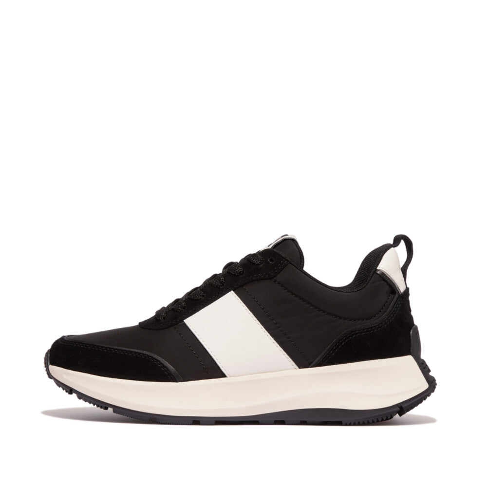 Flow Fabric/Suede/Leather Flatform Trainers F-MODE Microwobbleboard Black/White 8