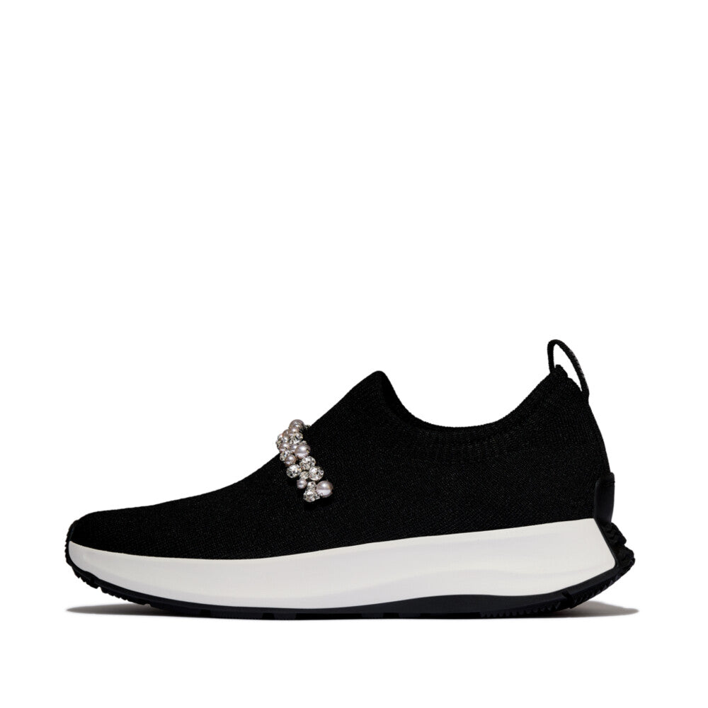 FITFLOP F-MODE Flow Pearl and Crystal Knit SNEAKER Black UK3