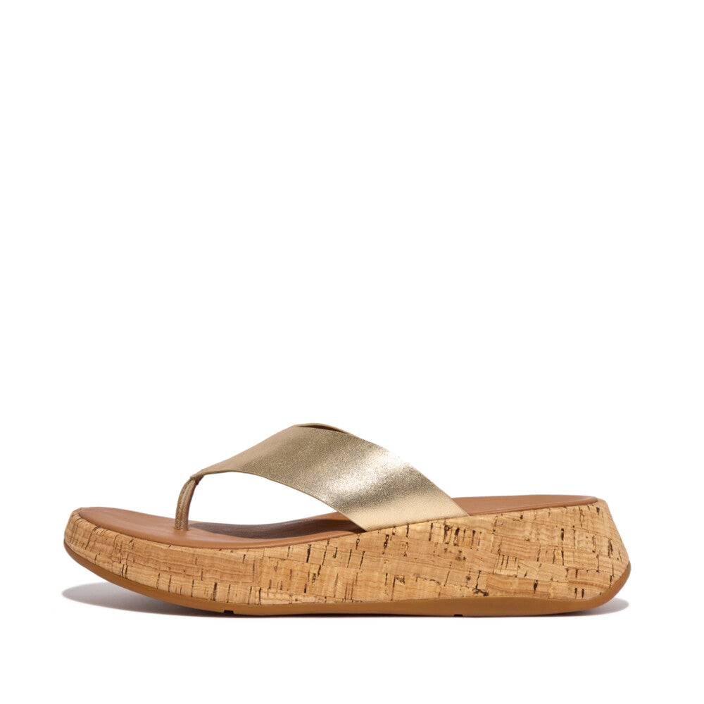 Leather/Cork Flatform Toe-Post Sandals F-MODE Microwobbleboard Platino 7