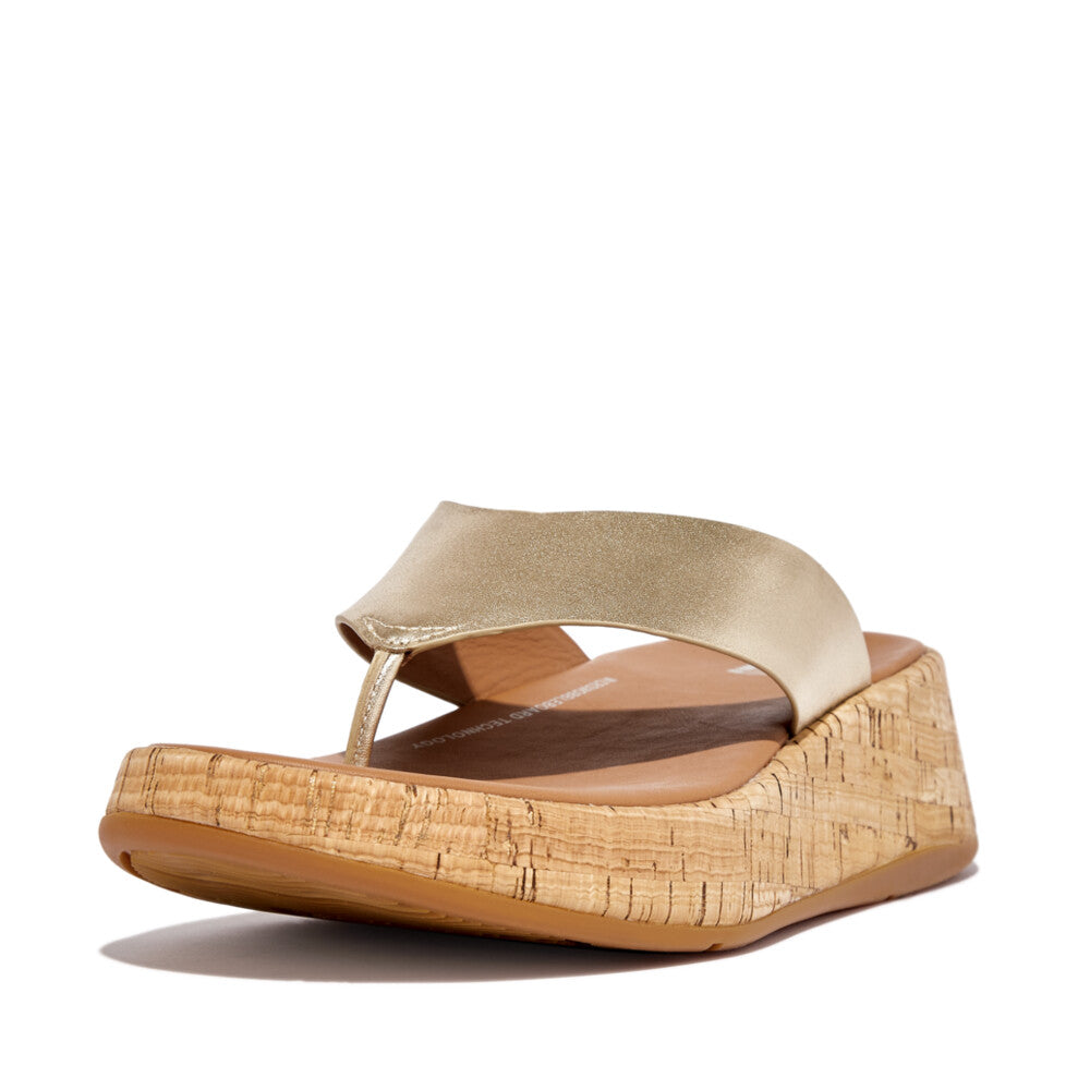Leather/Cork Flatform Toe-Post Sandals F-MODE Microwobbleboard