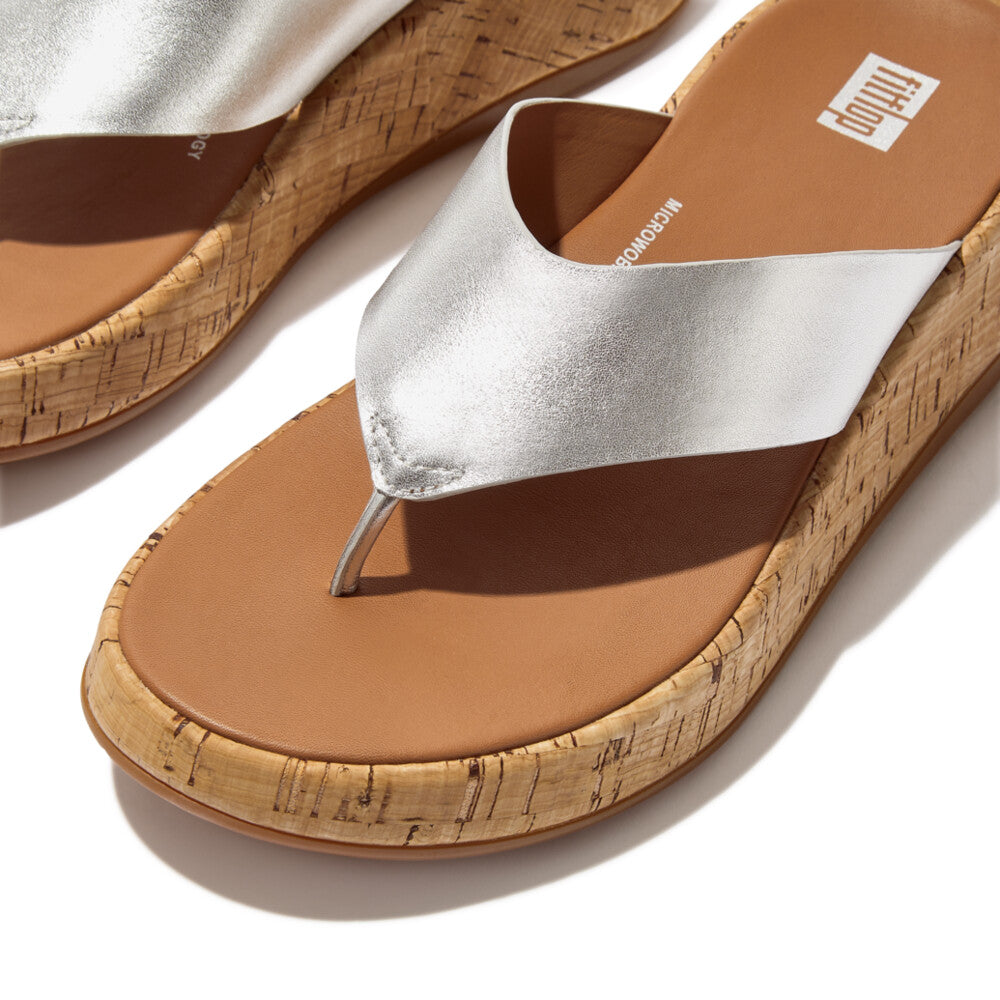 Leather/Cork Flatform Toe-Post Sandals F-MODE Microwobbleboard