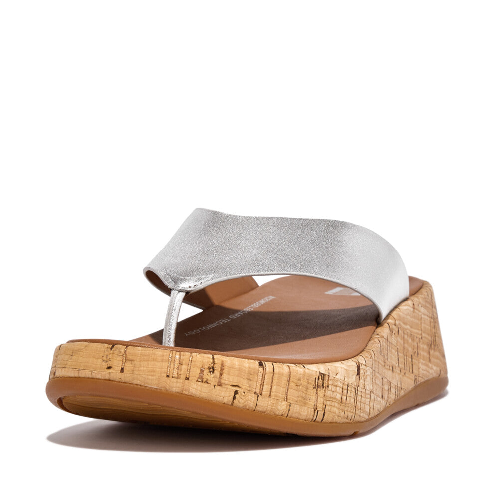 Leather/Cork Flatform Toe-Post Sandals F-MODE Microwobbleboard