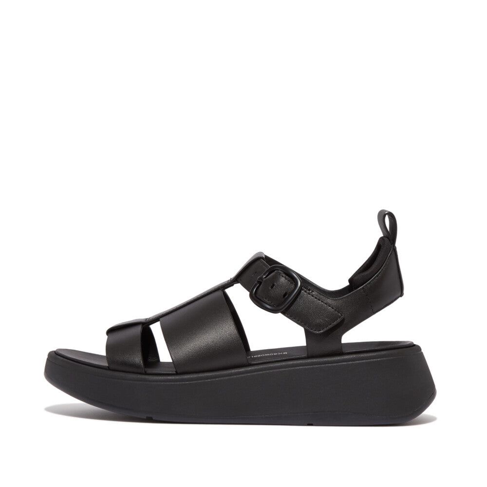 FitFlop FitFlop F-MODE Leather Flatform Fisherman Sandals Microwobbleboard Black UK3