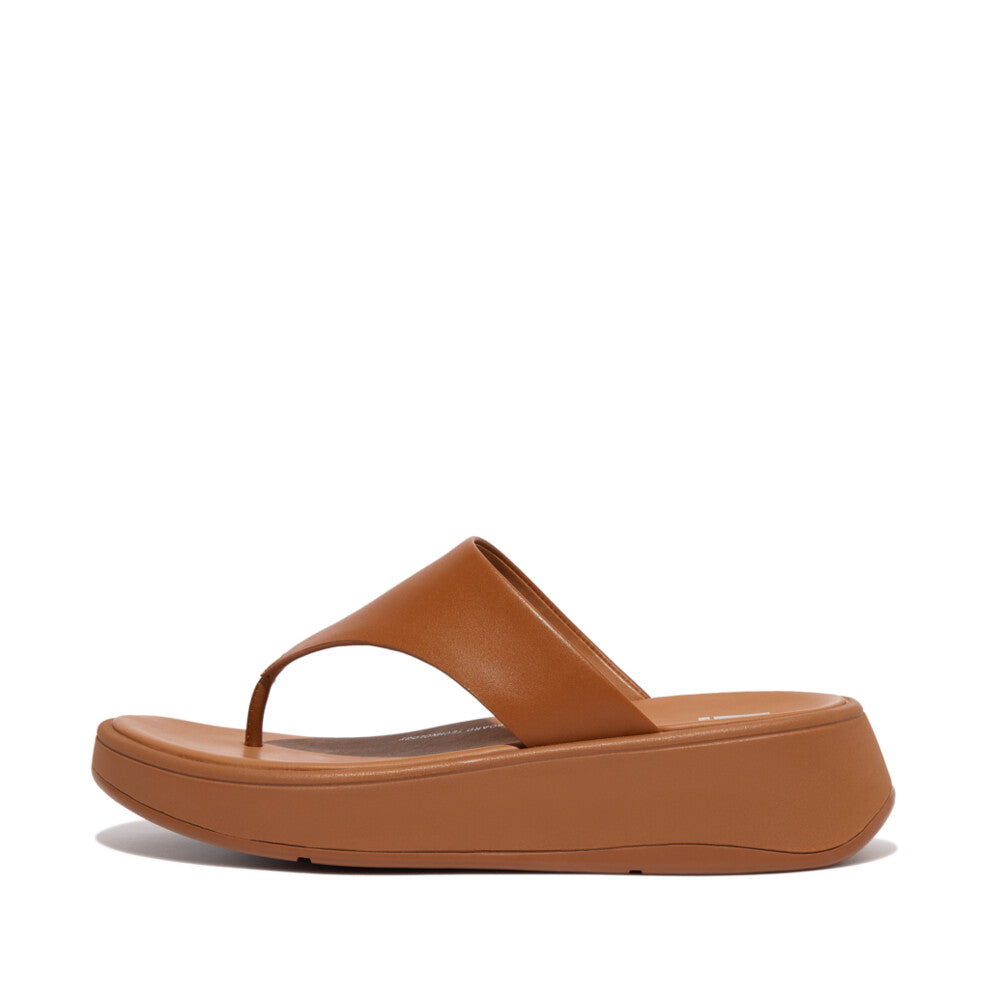 Leather/Cork Flatform Toe-Post Sandals F-MODE Microwobbleboard Light Tan 4