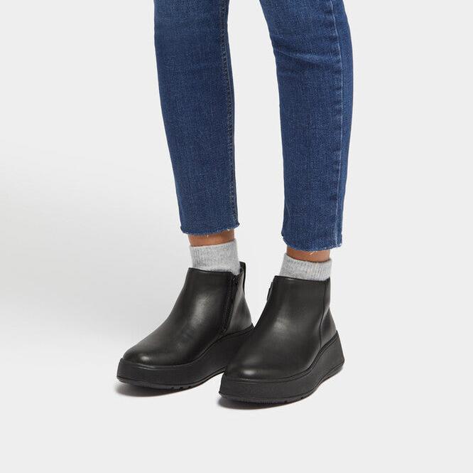 Leather Flatform Zip Ankle Boots F-MODE Microwobbleboard