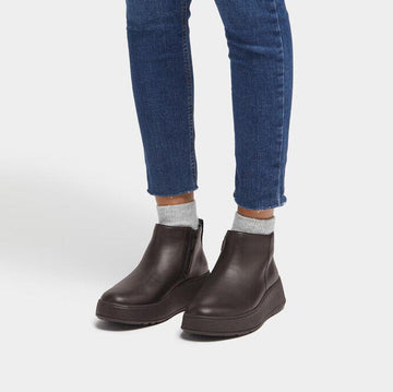 FitFlop F-Mode Leather Flatform Zip Ankle Boots Trenton