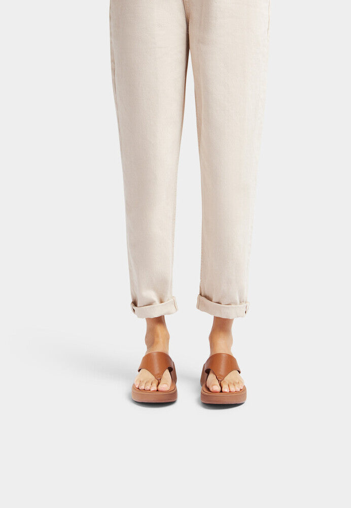 Leather/Cork Flatform Toe-Post Sandals F-MODE Microwobbleboard