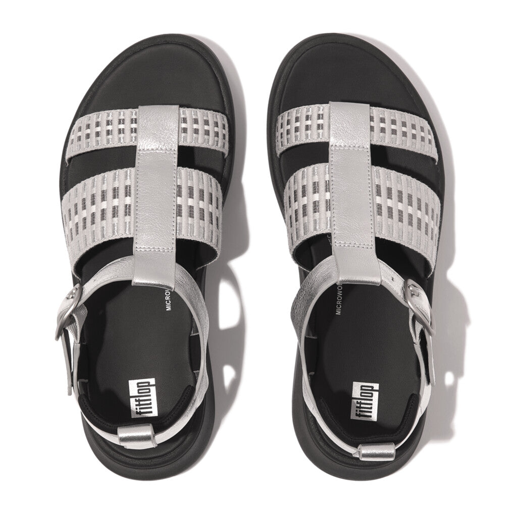 Metallic-Leather/Webbing Flatform Fisherman Sandals F-MODE Microwobbleboard