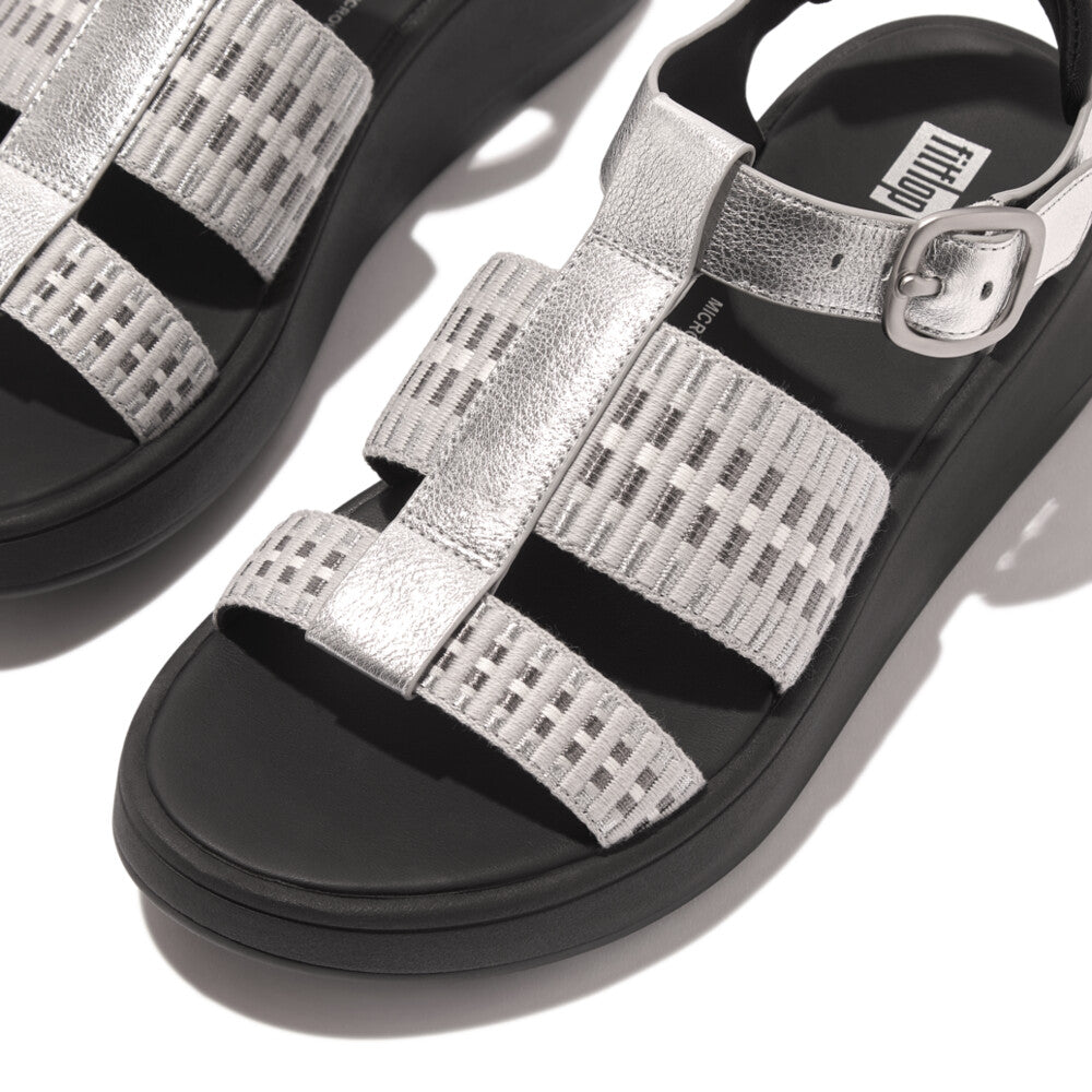 FitFlop F-MODE Metallic-Leather/Webbing Flatform Fisherman Sandals Sandal