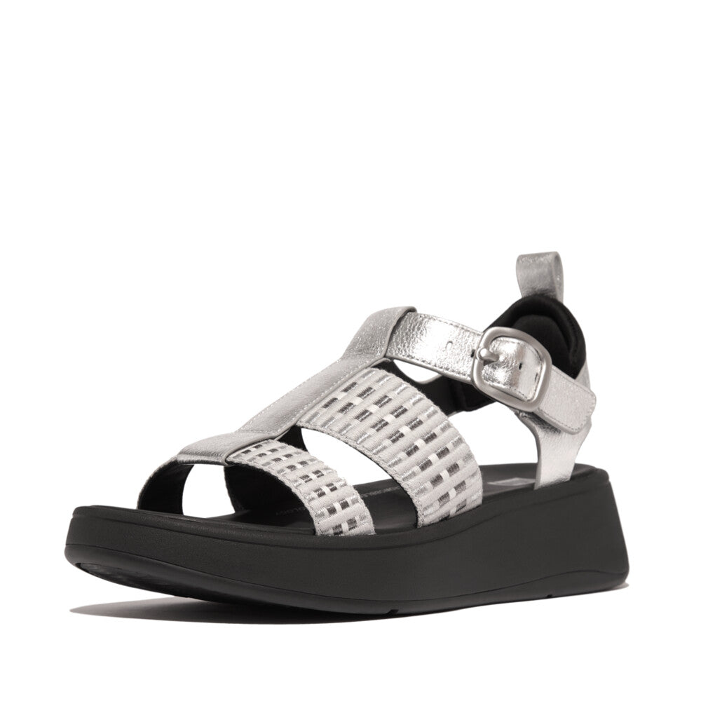 Metallic-Leather/Webbing Flatform Fisherman Sandals F-MODE Microwobbleboard