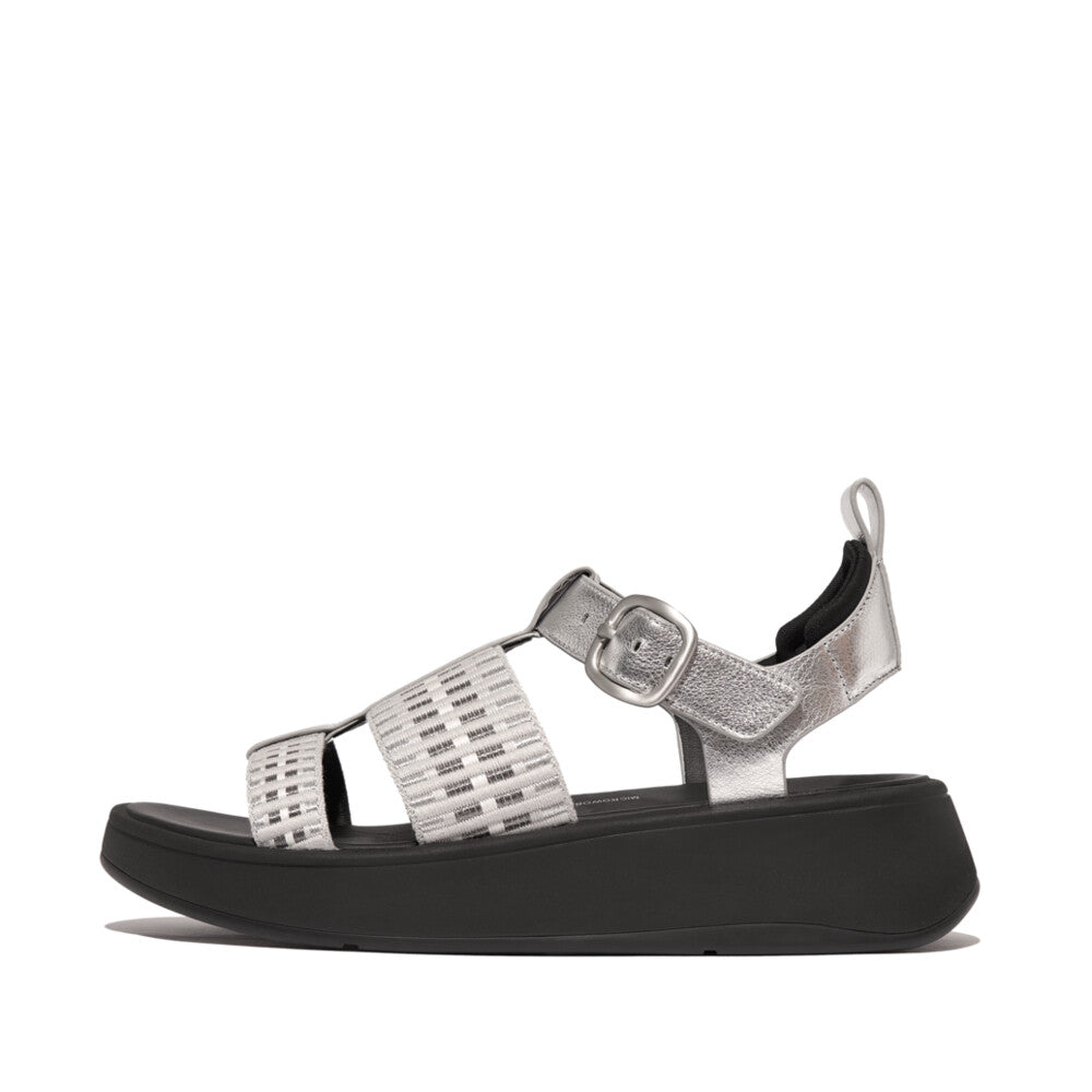 Metallic-Leather/Webbing Flatform Fisherman Sandals F-MODE Microwobbleboard Silver 4