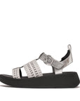 Metallic-Leather/Webbing Flatform Fisherman Sandals F-MODE Microwobbleboard Silver 4