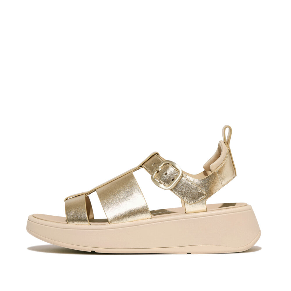 FitFlop FitFlop F-MODE Metallic Leather Flatform Fisherman Sandals Microwobbleboard Platino UK4