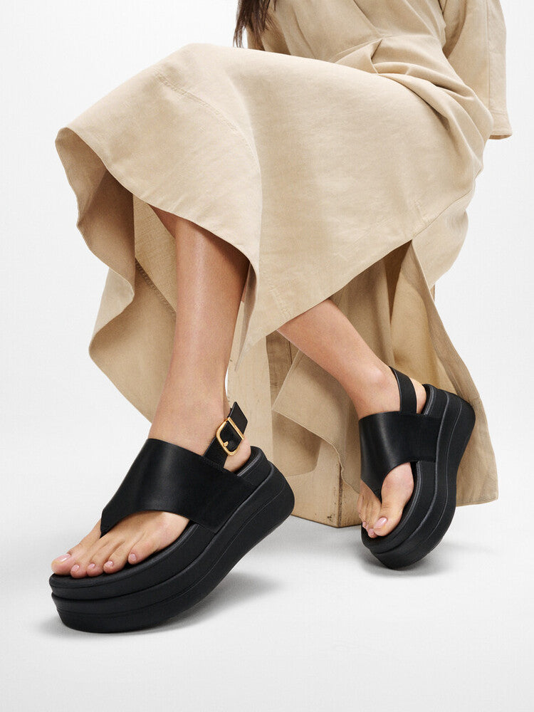 Stack Leather Back-Strap Toe-Post Sandals F-MODE Microwobbleboard