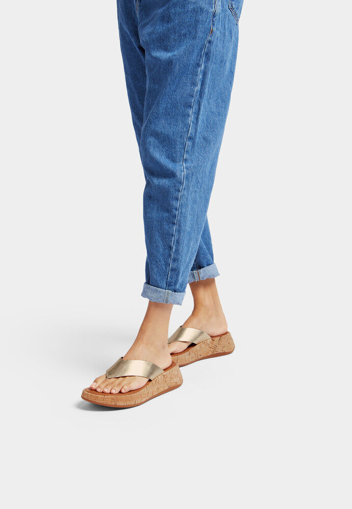 Leather/Cork Flatform Toe-Post Sandals F-MODE Microwobbleboard