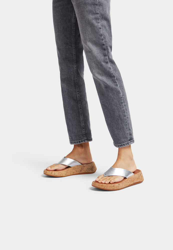 Leather/Cork Flatform Toe-Post Sandals F-MODE Microwobbleboard