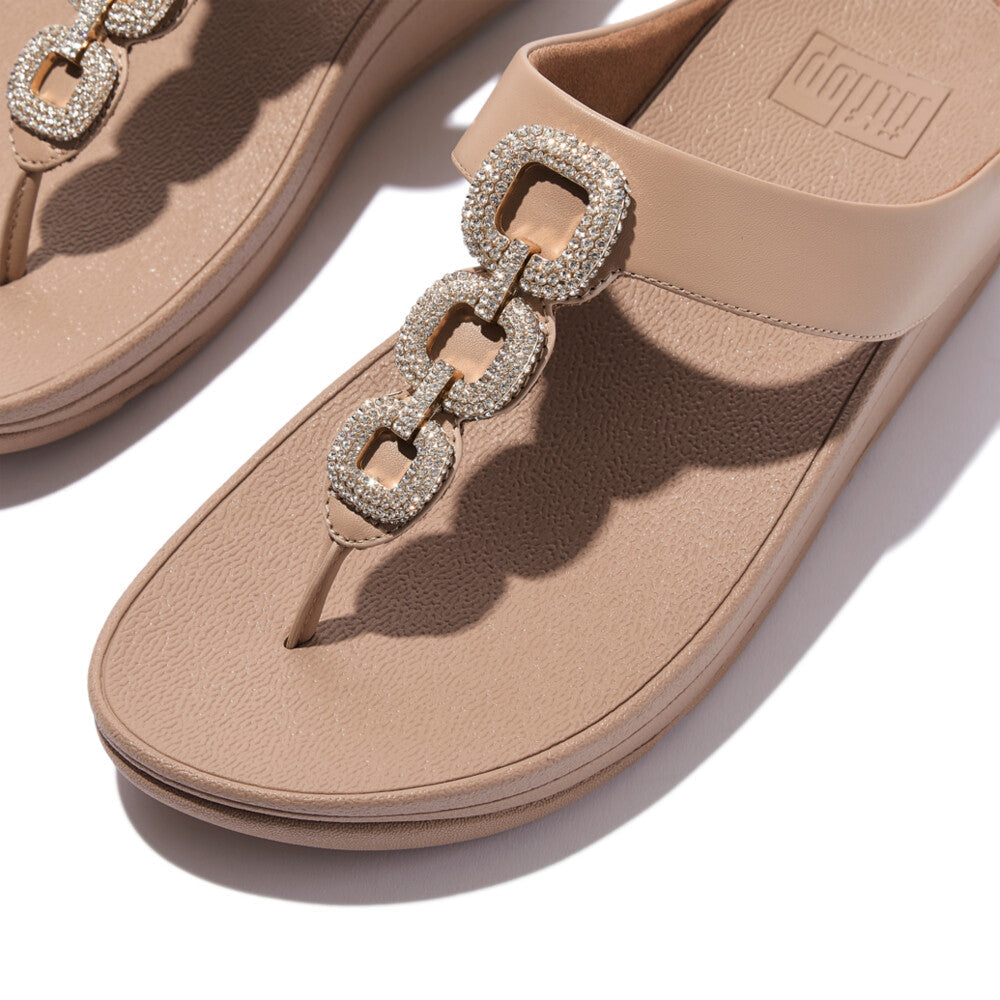 Crystal Chain Leather Toe-Post Sandals FINO Microwobbleboard